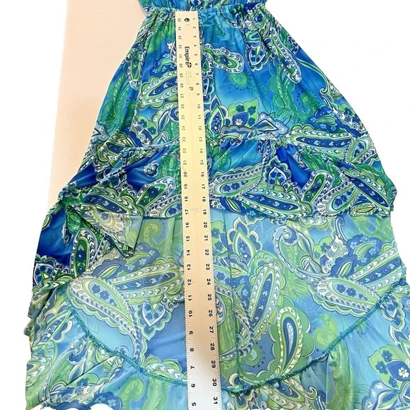 Cristina Love Blue Green Paisley Strapless High-Low Maxi Dress Womens XL - Picture 5 of 10